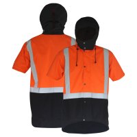 CAUTION HOODED D/N OILSKIN SHORT SLEEVE VEST-SIZE