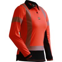 [PCP1265-FLOR/BK-4] CAUTION D/N L/S WOMEN'S MICROVENT POLO-SIZE (4)