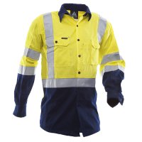 RIP STOP 155GSM COTTON LS SHIRT, D/N, YELLOW/BLUE-SIZE