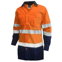 RIP STOP 155GSM COTTON LS SHIRT, D/N, ORANGE/BLUE-SIZE